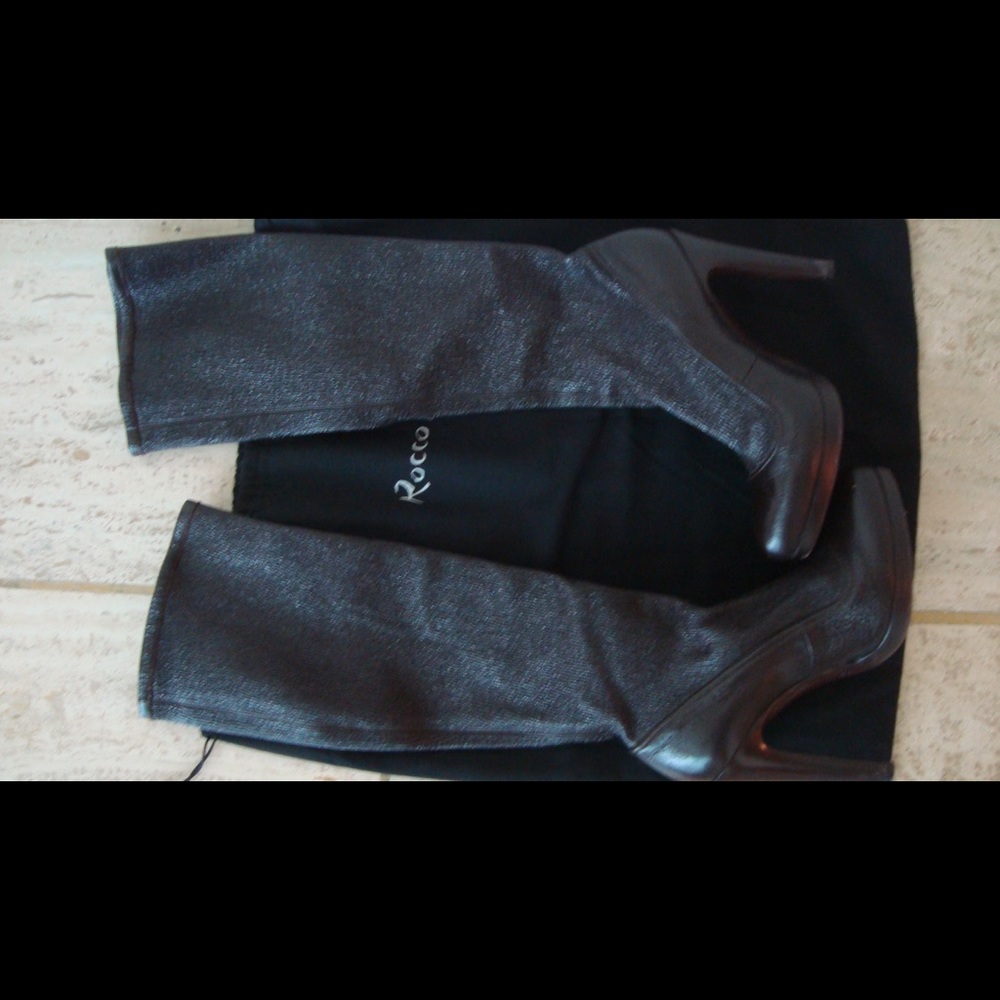 Rocco p brown knee high heel boot with sheen 7